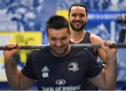 3 December 2019; James Lowe, right, and Cian Kelleher during a Leinster Rugby gym session at Leinster Rugby Headquarters in UCD, Dublin. Photo by Ramsey Cardy/Sportsfile