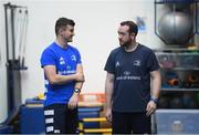 3 December 2019; Sports scientist Jack O'Brien, left, and physio intern Darren Hickey during a Leinster Rugby gym session at Leinster Rugby Headquarters in UCD, Dublin. Photo by Ramsey Cardy/Sportsfile