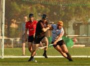 29 November 2019; Carlow's Edward Byrne of 2018 PwC All-Star in action against Laois' Enda Rowland of 2019 PwC All-Star during the PwC All Star Hurling Tour 2019 All Star game at Zayed Sport City in Abu Dhabi, United Arab Emirates. Photo by Ray McManus/Sportsfile