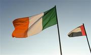 29 November 2019; The flags of Ireland and United Arab Emirates during the PwC All Star Hurling Tour 2019 All Star game at Zayed Sport City in Abu Dhabi, United Arab Emirates. Photo by Ray McManus/Sportsfile