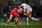 29 November 2019; Stuart McCloskey of Ulster is tackled by Corey Baldwin of Scarlets during the Guinness PRO14 Round 7 match between Ulster and Scarlets at the Kingspan Stadium in Belfast. Photo by Ramsey Cardy/Sportsfile