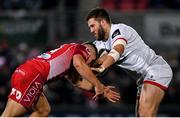 29 November 2019; Stuart McCloskey of Ulster is tackled by Corey Baldwin of Scarlets during the Guinness PRO14 Round 7 match between Ulster and Scarlets at the Kingspan Stadium in Belfast. Photo by Ramsey Cardy/Sportsfile