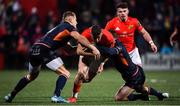 29 November 2019; Shane Daly of Munster is tackled by Duhan van der Merwe and Mark Bennett of Edinburgh during the Guinness PRO14 Round 7 match between Munster and Edinburgh at Irish Independent Park in Cork. Photo by Matt Browne/Sportsfile