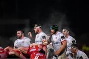 29 November 2019; The Ulster front row, from left, Marty Moore, Rob Herring and Eric O’Sullivan during the Guinness PRO14 Round 7 match between Ulster and Scarlets at the Kingspan Stadium in Belfast. Photo by Ramsey Cardy/Sportsfile