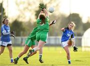 30 November 2019; Niamh O'Dea of Munster in action against Maria Byrne and Maud Ann Foley of Leinster during the Ladies Football Interprovincial Round 1 match between Leinster and Munster at Kinnegad in Co Westmeath. Photo by Matt Browne/Sportsfile