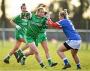 30 November 2019; Maria Byrne of Leinster in action against Saoirse Noonan of Munster during the Ladies Football Interprovincial Round 1 match between Leinster and Munster at Kinnegad in Co Westmeath. Photo by Matt Browne/Sportsfile