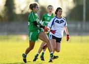30 November 2019; Michelle Farrell of Leinster in action against Lauren Boles of Connacht during the Ladies Football Interprovincial Round 2 match between Connacht and Leinster at Kinnegad in Co Westmeath. Photo by Matt Browne/Sportsfile