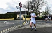 30 November 2019; Kildare hurler Aran Kelly makes his way to the pitch after the warm-up before the Kehoe Cup Round 1 match between Offaly and Kildare at St Brendan's Park in Birr, Co Offaly. Photo by Piaras Ó Mídheach/Sportsfile