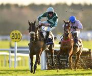 30 November 2019; Drumacoo, with Trevor Ryan up, almost part company following the last, on their way to finishing second in the Fairyhouse 2020 Membership Handicap Hurdle on Day One of the Fairyhouse Winter Festival at Fairyhouse Racecourse in Ratoath, Meath. Photo by Seb Daly/Sportsfile