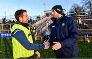 30 November 2019; Kildare manager David Herity, left, and Offaly manager Michael Fennelly shake hands after the Kehoe Cup Round 1 match between Offaly and Kildare at St Brendan's Park in Birr, Co Offaly. Photo by Piaras Ó Mídheach/Sportsfile