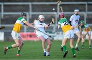 30 November 2019; Mark Delaney of Kildare in action against Aidan Treacy, left, and Oisín Murphy of Offaly during the Kehoe Cup Round 1 match between Offaly and Kildare at St Brendan's Park in Birr, Co Offaly. Photo by Piaras Ó Mídheach/Sportsfile