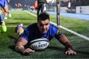 30 November 2019; Cian Kelleher of Leinster after scoring his side's second try during the Guinness PRO14 Round 7 match between Glasgow Warriors and Leinster at Scotstoun Stadium in Glasgow, Scotland. Photo by Ramsey Cardy/Sportsfile