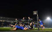 30 November 2019; Cian Kelleher of Leinster scores his and his side's second try during the Guinness PRO14 Round 7 match between Glasgow Warriors and Leinster at Scotstoun Stadium in Glasgow, Scotland. Photo by Ramsey Cardy/Sportsfile