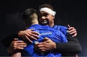 30 November 2019; Adam Byrne, right, celebrates a try by Leinster team-mate Cian Kelleher during the Guinness PRO14 Round 7 match between Glasgow Warriors and Leinster at Scotstoun Stadium in Glasgow, Scotland. Photo by Ramsey Cardy/Sportsfile