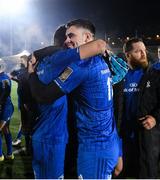 30 November 2019; Conor O'Brien, right, congratulates man of the match Will Connors of Leinster following the Guinness PRO14 Round 7 match between Glasgow Warriors and Leinster at Scotstoun Stadium in Glasgow, Scotland. Photo by Ramsey Cardy/Sportsfile