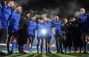 30 November 2019; Leinster players, from left, Hugo Keenan, Jack Aungier, Peter Dooley, Fergus McFadden, Hugo O'Sullivan, Ross Byrne, Ross Molony, James Tracy, Jamison Gibson-Park and Devin Toner huddle following the Guinness PRO14 Round 7 match between Glasgow Warriors and Leinster at Scotstoun Stadium in Glasgow, Scotland. Photo by Ramsey Cardy/Sportsfile