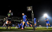 30 November 2019; Adam Byrne celebrates a try by Leinster team-mate Cian Kelleher during the Guinness PRO14 Round 7 match between Glasgow Warriors and Leinster at Scotstoun Stadium in Glasgow, Scotland. Photo by Ramsey Cardy/Sportsfile