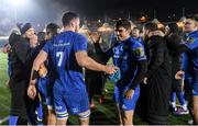 30 November 2019; Will Connors, 7, is congratulated by Leinster team-mate Jimmy O'Brien following the Guinness PRO14 Round 7 match between Glasgow Warriors and Leinster at Scotstoun Stadium in Glasgow, Scotland. Photo by Ramsey Cardy/Sportsfile