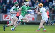 1 December 2019; James Doyle of Mullin's in action against Evan Shefflin, left, and Darren Mullen of Ballyhale Shamrocks during the AIB Leinster GAA Hurling Senior Club Championship Final match between Ballyhale Shamrocks and St Mullin's at MW Hire O'Moore Park in Portlaoise, Co Laois. Photo by Piaras Ó Mídheach/Sportsfile