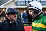 1 December 2019; Owner of Janidil JP McManus, left, speaks with winning jockey Mark Walsh following Download The App BARONERACING.COM Handicap Hurdle on Day 2 of the Fairyhouse Winter Festival at Fairyhouse Racecourse in Meath. Photo by Harry Murphy/Sportsfile