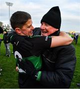 1 December 2019; Colin O'Brien of Nemo Rangers celebrates with Nemo Rangers selector Billy Morgan following the AIB Munster GAA Football Senior Club Championship Final match between Nemo Rangers and Clonmel Commercials at Fraher Field in Dungarvan, Waterford. Photo by Eóin Noonan/Sportsfile