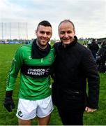 1 December 2019; Leader of Fianna Fáil Mícheál Martin TD with his son Micheal Aodh Martin of Nemo Rangers following the AIB Munster GAA Football Senior Club Championship Final match between Nemo Rangers and Clonmel Commercials at Fraher Field in Dungarvan, Waterford. Photo by Eóin Noonan/Sportsfile