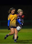 3 December 2019; Hannah Hegarty of DCU in action against Aishling Kelleher of UL during the Gourmet Food Parlour HEC Ladies Division 1 League Final match between Dublin City University and University of Limerick at Stradbally GAA, Co Laois. Photo by Eóin Noonan/Sportsfile