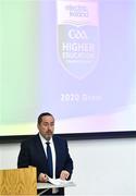 4 December 2019; Jim McEvoy, Secretary of HE GAA, speaking during the Electric Ireland Higher Education GAA Championships Launch and Draw at DCU, Dublin. Photo by Piaras Ó Mídheach/Sportsfile