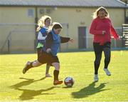 4 December 2019; Toni-Ann Daly, left, and Casey Fulton of Scoil Chiarain, Glasnevin, Dublin, in action during the FAI Getting Girls Active Programme at Crumlin United, Windmill Road, Dublin. Photo by Seb Daly/Sportsfile