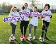4 December 2019; Participants, from left, Jessica Foley, Niamh Donnelly, Saoirse Olgesby and Lauren Curran of Scoil Eoin, Crumlin, Dublin, during the FAI Getting Girls Active Programme at Crumlin United, Windmill Road, Dublin. Photo by Seb Daly/Sportsfile