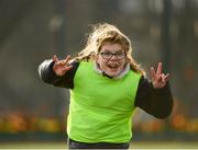 4 December 2019; Katie Moriarty of Scoil Chiarain, Glasnevin, Dublin, during the FAI Getting Girls Active Programme at Crumlin United, Windmill Road, Dublin. Photo by Seb Daly/Sportsfile