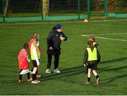 4 December 2019; Christy McElligott, coach, FAI Football For All, talk to players during the FAI Getting Girls Active Programme at Crumlin United, Windmill Road, Dublin. Photo by Seb Daly/Sportsfile