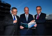 4 December 2019; Uachtarán Chumann Lúthchleas Gael John Horan, centre, with Fergal McGill, Director of Player, Club and Games Administration, left, and Eddie Sullivan, Fixtures Calandar Review Taskforce Chairman, during the Launch of GAA Fixtures Calendar Review Task Force report at GAA Museum, Croke Park in Dublin. Photo by Eóin Noonan/Sportsfile