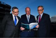 4 December 2019; Uachtarán Chumann Lúthchleas Gael John Horan, centre, with Fergal McGill, Director of Player, Club and Games Administration, left, and Eddie Sullivan, Fixtures Calandar Review Taskforce Chairman, during the Launch of GAA Fixtures Calendar Review Task Force report at GAA Museum, Croke Park in Dublin. Photo by Eóin Noonan/Sportsfile