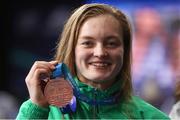 4 December 2019; Mona McSharry of Ireland with her bronze medal after the Women's 50m Breaststroke Final during Day One of the European Short Course Swimming Championships 2019 at Tollcross International Swimming Centre in Glasgow, Scotland. Photo by Sportsfile
