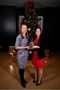 5 December 2019; Cork legend Rena Buckley of Donoughmore is presented with The Croke Park / LGFA Player of the Month award for November by Ina Lazar, Sales Manager, The Croke Park, at The Croke Park in Jones Road, Dublin. Rena sparkled as Donoughmore claimed the 2019 All-Ireland Junior club title, scoring 1-6 in the semi-final victory over Navan O’Mahonys, before adding 0-7 in a Player of the Match performance in the Final victory over MacHale Rovers. Photo by Eóin Noonan/Sportsfile