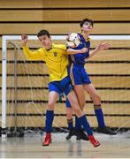 5 December 2019; Paul Galvin of St. Mary's Diocesan School, Drogheda, Co Louth in action against Luke Povall of Patrician High School, Carrickmacross, Co Monaghan during the match between Patrician High School and St. Mary's Diocesan School at the FAI Post Primary Schools Futsal National Finals in the WIT Arena, Waterford United. Photo by David Fitzgerald/Sportsfile
