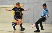 5 December 2019; Jamie O'Brien of St. Franics College, Rochestown, Co Cork in action against Oran Collins of St. Mary's Diocesan School, Drogheda, Co Louth during the match between St. Francis College and St Mary's Diocesan School at the FAI Post Primary Schools Futsal National Finals in the WIT Arena, Waterford United. Photo by David Fitzgerald/Sportsfile