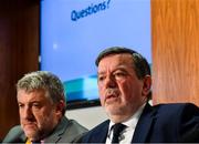 6 December 2019; FAI President Donal Conway, right, and lead executive Paul Cooke during an FAI Press Conference at FAI HQ in Abbotstown, Dublin. Photo by David Fitzgerald/Sportsfile