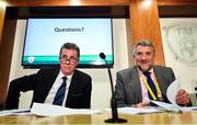 6 December 2019; FAI Board Member John Earley, Chairman of the Underage Committee, left, and executive lead Paul Cooke during an FAI Press Conference at FAI HQ in Abbotstown, Dublin. Photo by David Fitzgerald/Sportsfile