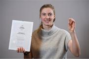 6 December 2019; The OFI Athletes’ Commission are hosting the EOC Athletes Forum in Dublin this weekend. On the opening evening, Natalya Coyle OLY was presented with an OLY pin and a World Olympians Association certificate. Photo by Ramsey Cardy/Sportsfile