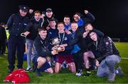 6 December 2019; Baldoyle players celebrate with the trophy following  the Late Nite League Finals at Irishtown Stadium in Dublin. Photo by Harry Murphy/Sportsfile