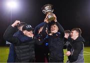 6 December 2019; Baldoyle captain Luke Corrigan lifts the trophy with team-mates during the Late Nite League Finals at Irishtown Stadium in Dublin. Photo by Harry Murphy/Sportsfile