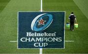 7 December 2019; A groundsman applies the final touches to the pitch ahead of the Heineken Champions Cup Pool 1 Round 3 match between Northampton Saints and Leinster at Franklins Gardens in Northampton, England. Photo by Ramsey Cardy/Sportsfile