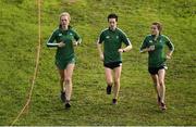 7 December 2019; Ireland athletes, from left, Mary Mulhare, Una Britton and Fionnuala McCormack ahead of the start of the European Cross Country Championships 2019 at Bela Vista Park in Lisbon, Portugal. Photo by Sam Barnes/Sportsfile