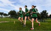 7 December 2019; Ireland athletes, from left, Mary Mulhare, Una Britton and Fionnuala McCormack ahead of the start of the European Cross Country Championships 2019 at Bela Vista Park in Lisbon, Portugal. Photo by Sam Barnes/Sportsfile