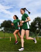 7 December 2019; Ireland athletes Fionnuala Ross, left, and Ciara Mageean ahead of the start of the European Cross Country Championships 2019 at Bela Vista Park in Lisbon, Portugal. Photo by Sam Barnes/Sportsfile