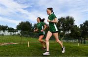 7 December 2019; Ireland athletes Fionnuala Ross, left, and Ciara Mageean ahead of the start of the European Cross Country Championships 2019 at Bela Vista Park in Lisbon, Portugal. Photo by Sam Barnes/Sportsfile