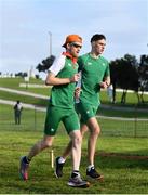 7 December 2019; Ireland athletes Eoin Pierce, left, and Cathal Doyle ahead of the start of the European Cross Country Championships 2019 at Bela Vista Park in Lisbon, Portugal. Photo by Sam Barnes/Sportsfile