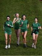 7 December 2019; Ireland athletes, from left, Claire Fagan, Jodie McCann, Danielle Donegan and Sorcha McAlister ahead of the start of the European Cross Country Championships 2019 at Bela Vista Park in Lisbon, Portugal. Photo by Sam Barnes/Sportsfile